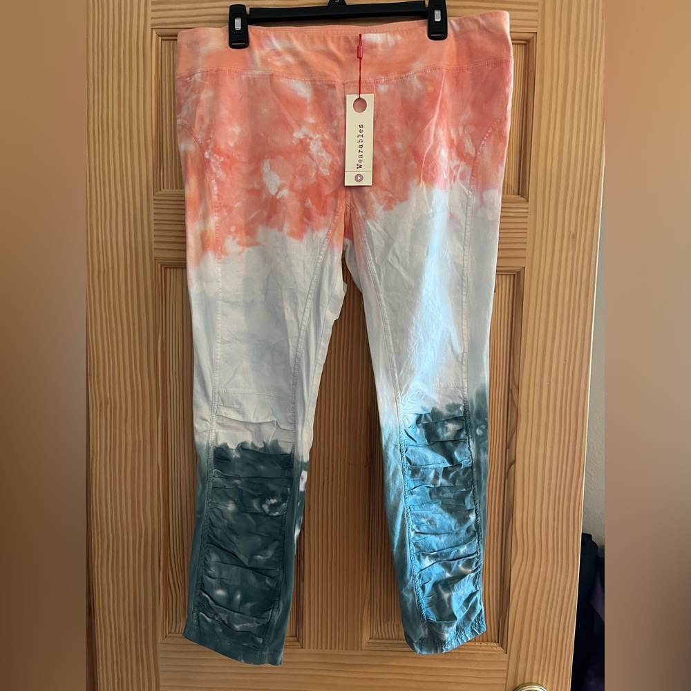 Wearables Tie Dye Orange‎ White and Deep Blue Jetter Cropped Leggings Size XL